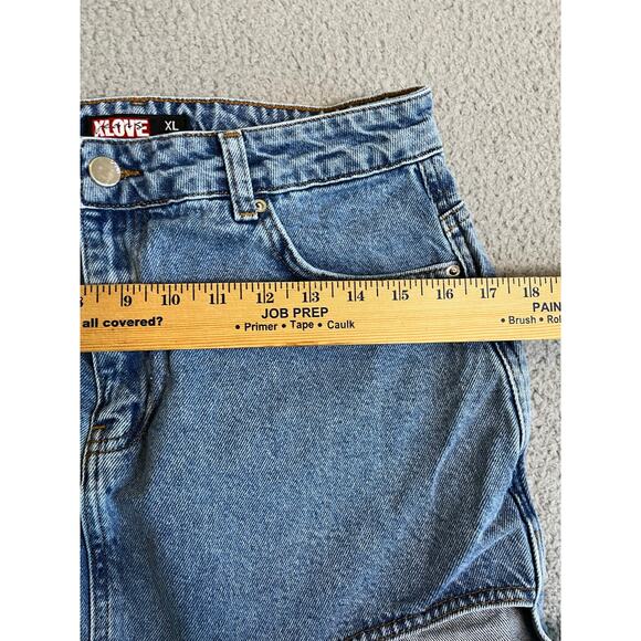 XLove Jean Skirt Medium Asymmetric High Low Slit Midi Mini Denim Grunge 90s Y2K - Picture 8 of 12